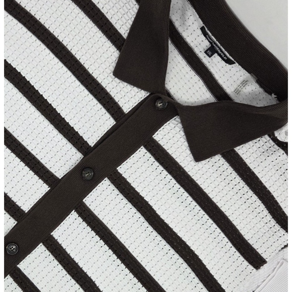 Karl Lagerfeld Mens Striped Short Sleeve Shirt Size XXL Brown & White Loose Knit